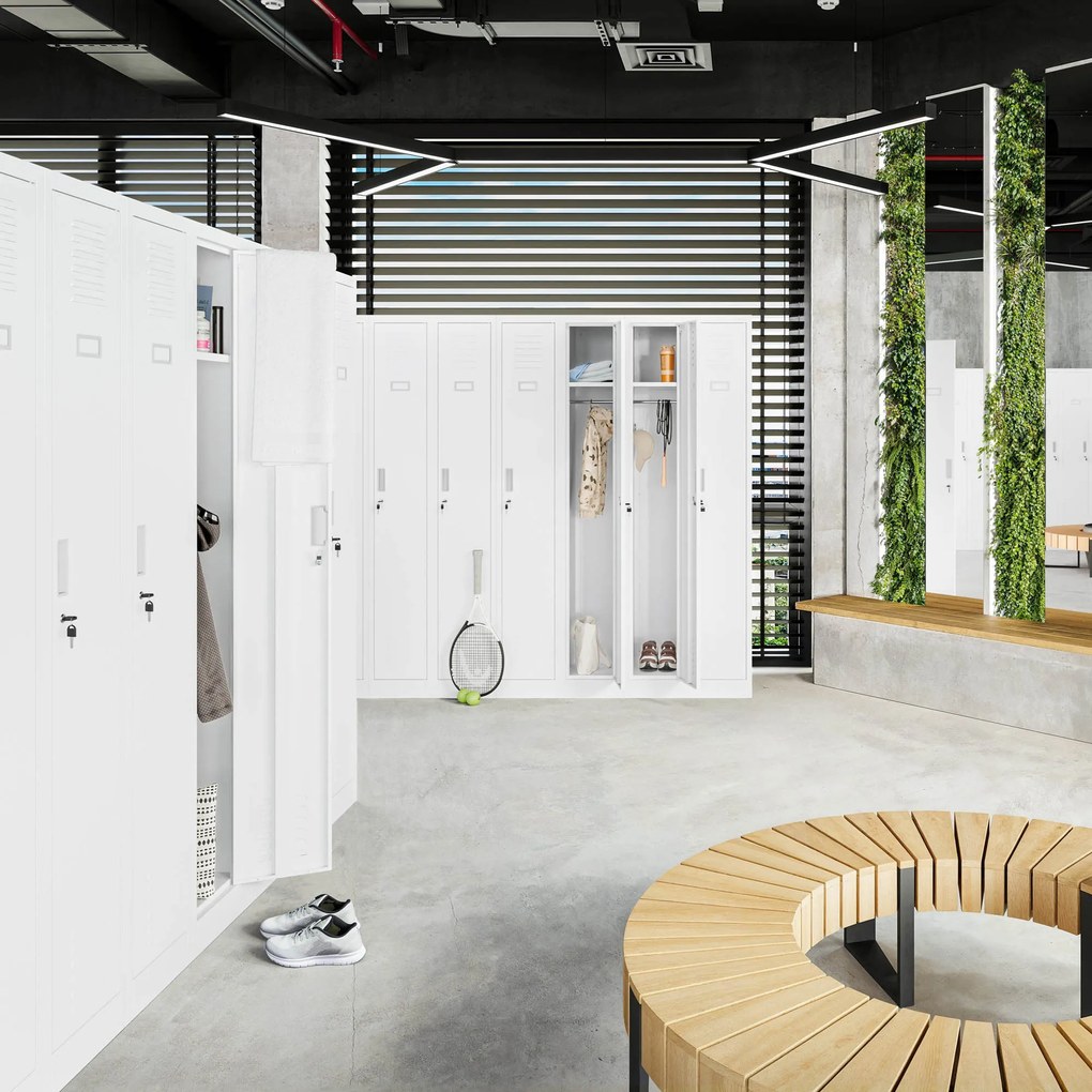 Fém kétrekeszes munkavállalói szekrény fehér: KACPER II, 600 x 1800 x 500 mm