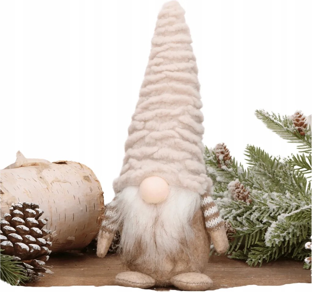 Kransal kis bézs manó krémszínű sapkával 10x8x24 cm Karácsonyi Dekoráció