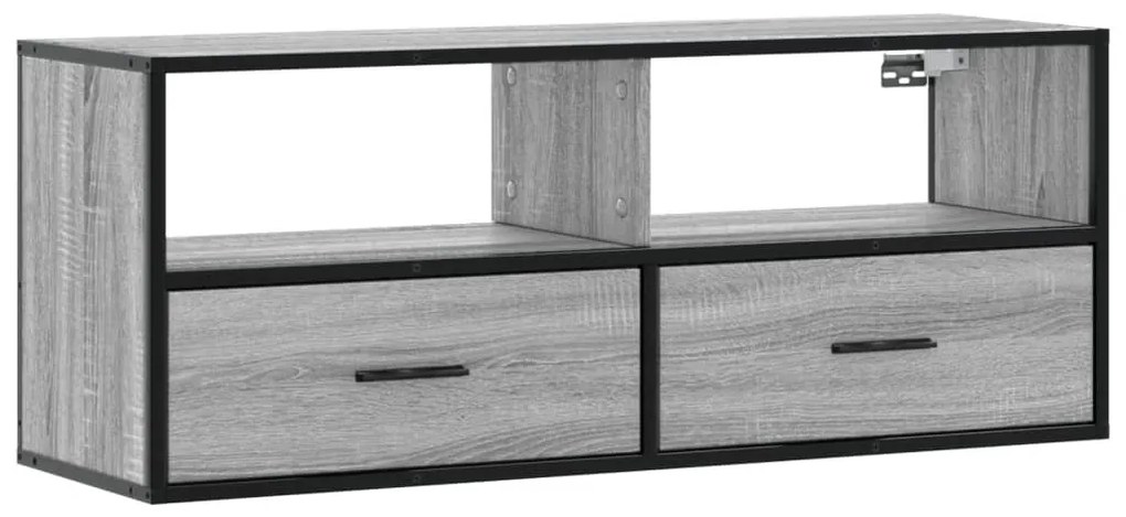 szürke sonoma színű szerelt fa és fém TV-szekrény 100x31x39,5cm