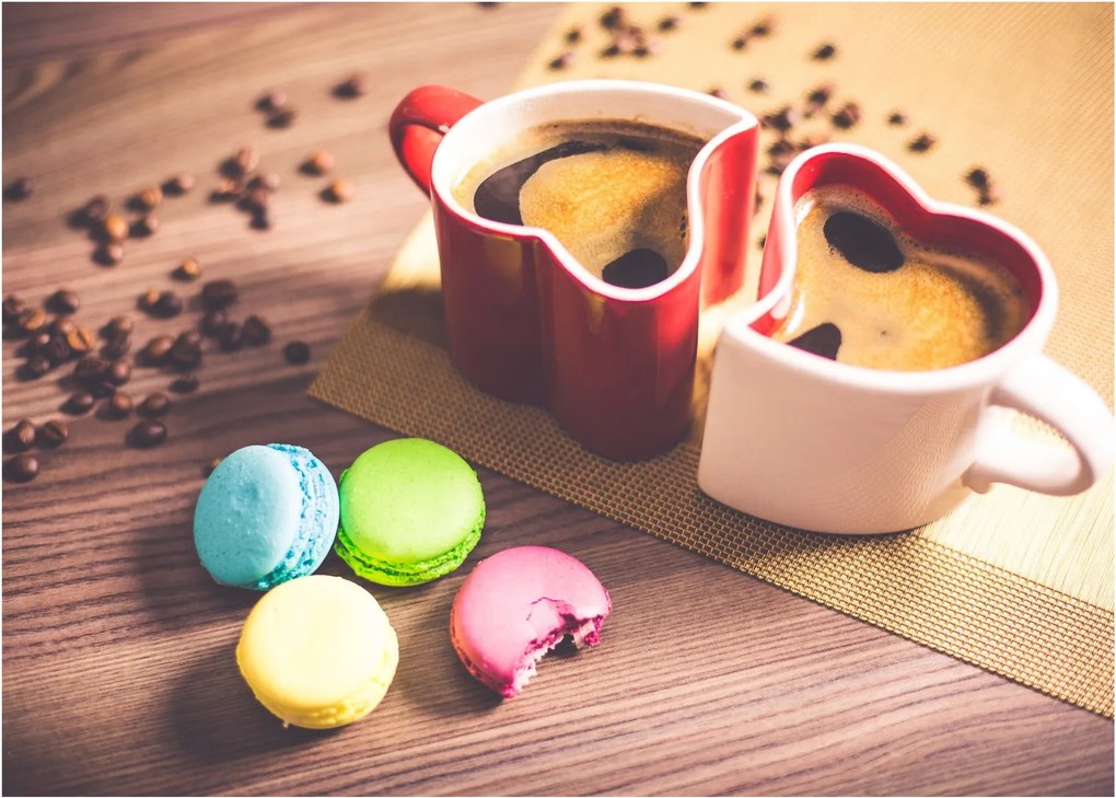 Kávé és a macaroon képe (üvegen) (70x50 cm)