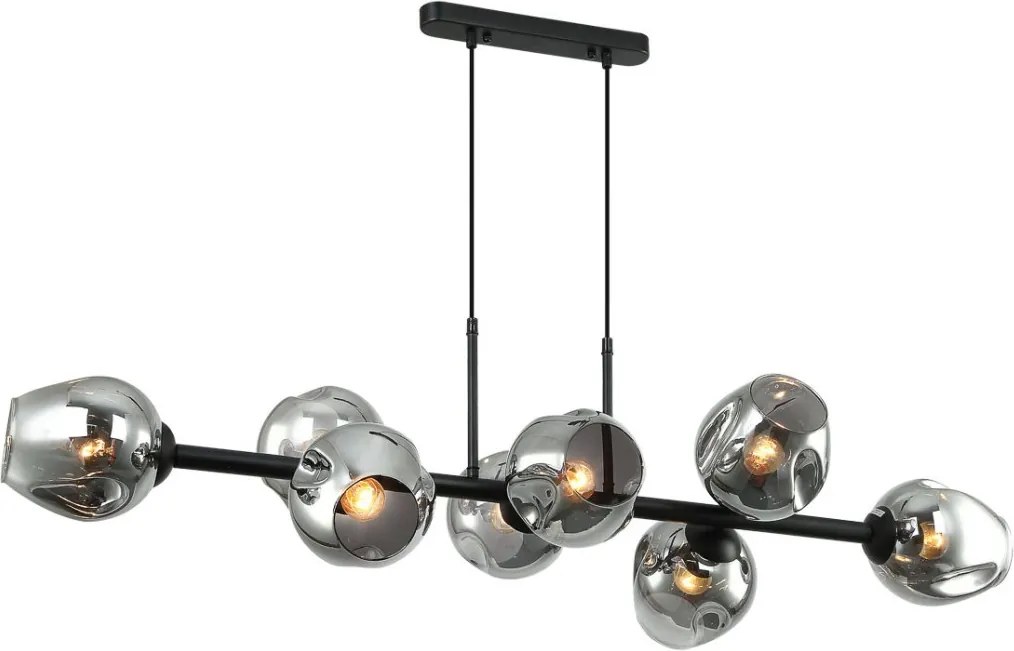 ITALUX PND-30843-8-BK-SG BORGO Többágú Függesztett Lámpa Fekete, Füstös E27 IP20