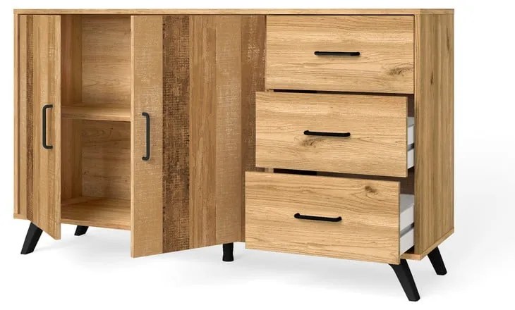 Natúr színű alacsony komód tölgyfa dekorral 136x81 cm Nordic – Marckeric