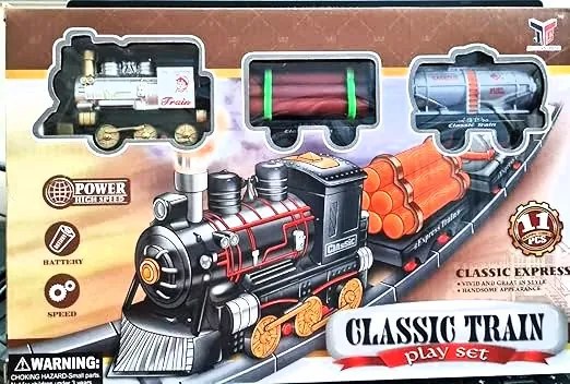 Vintage Classic Train Play Set akkumulátorral működtetve, sínnel