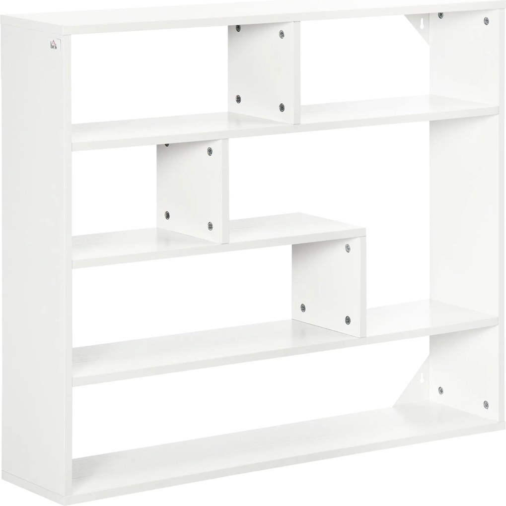 HOMCOM 4-Rétegű Falpolc 7 Nyitott Rekesszel Nappali, Hálószoba, Iroda Modern Stílus 94x19.5x80 cm Fehér | Aosom