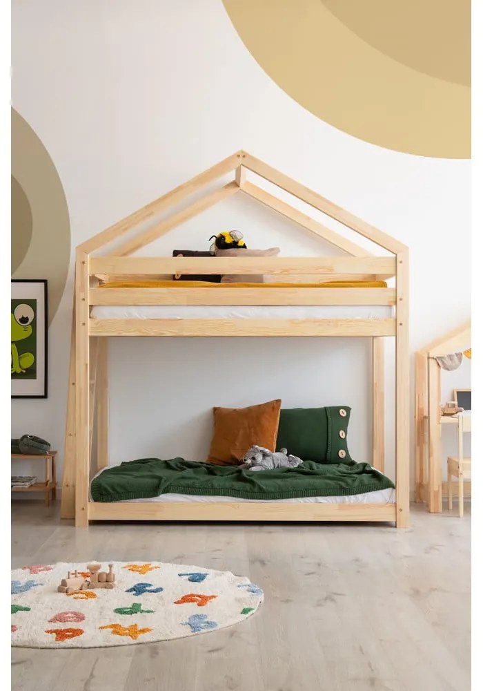 Natúr színű házikó alakú-emeletes borovi fenyő gyerekágy 80x200 cm Mila DMPB – Adeko