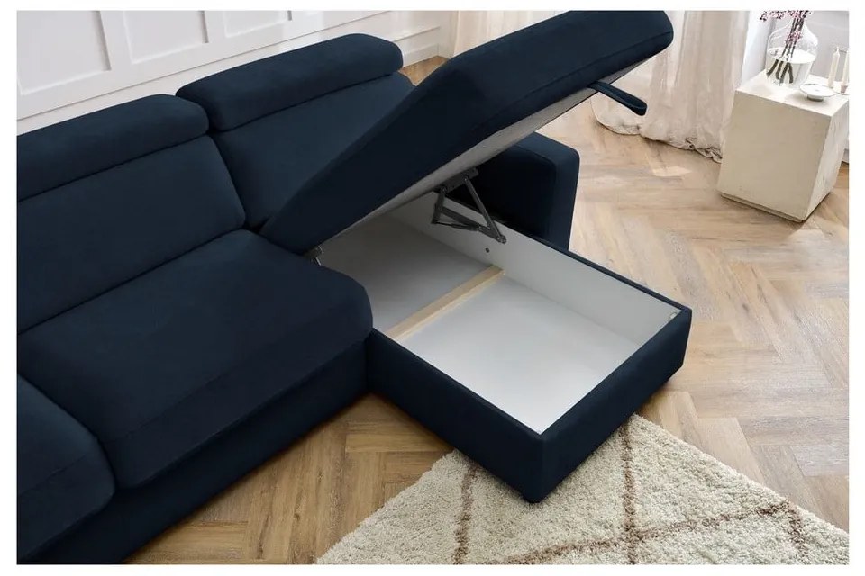 Sötétkék kinyitható sarokkanapé (variálható) Monaco – Bobochic Paris