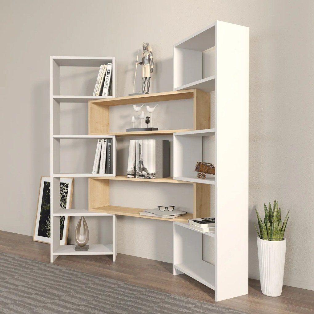 könyvespolc Poyraz - White, Oak