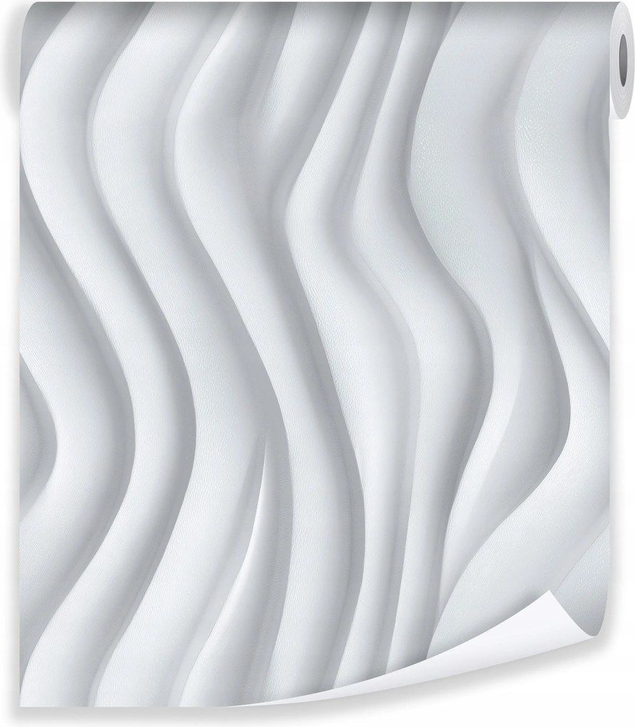 Tapéta Absztrakt 3D Hullámok Fehér Szürke Flizelin Fal Nappali Hálószoba