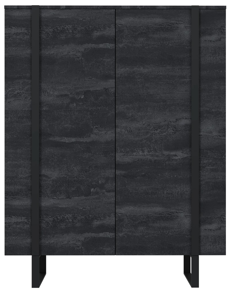Verica magas komód 120 cm kétajtós - fekete beton / fekete lábak