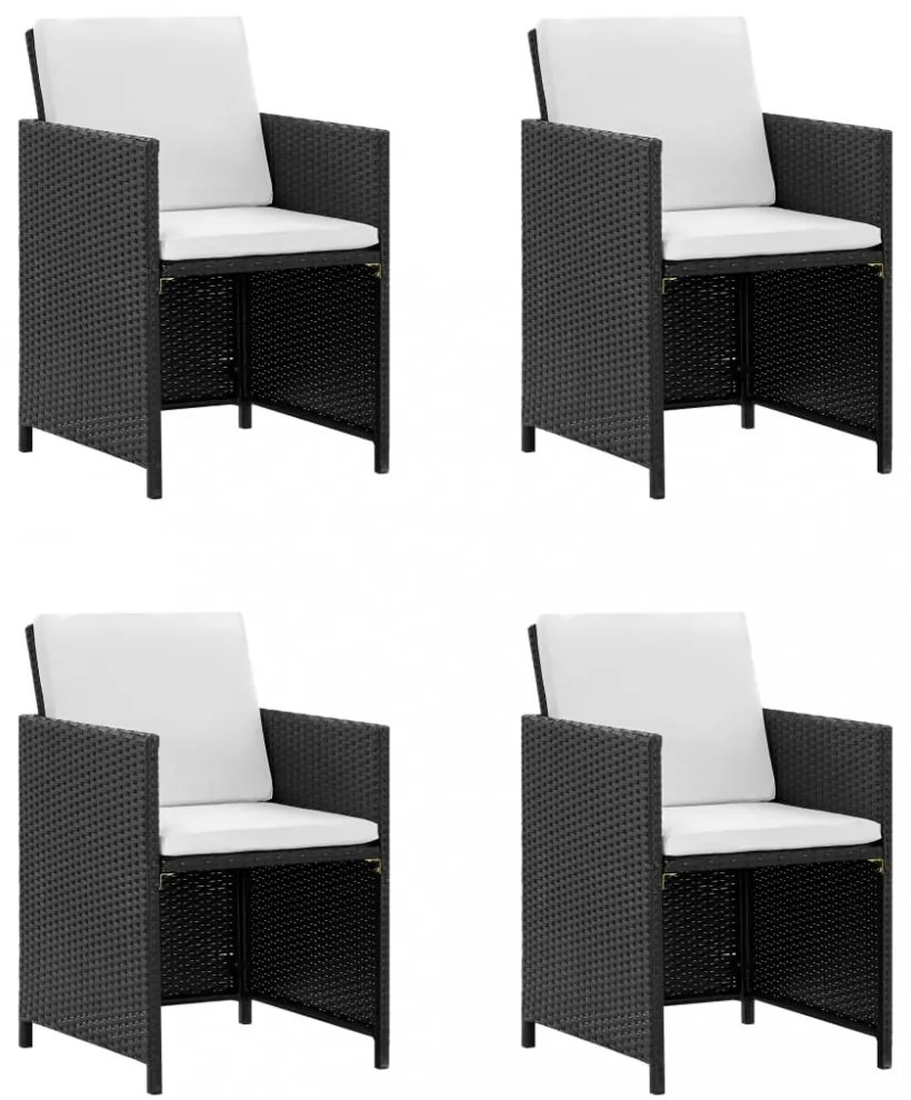 9-részes fekete polyrattan kültéri étkezőszett párnákkal