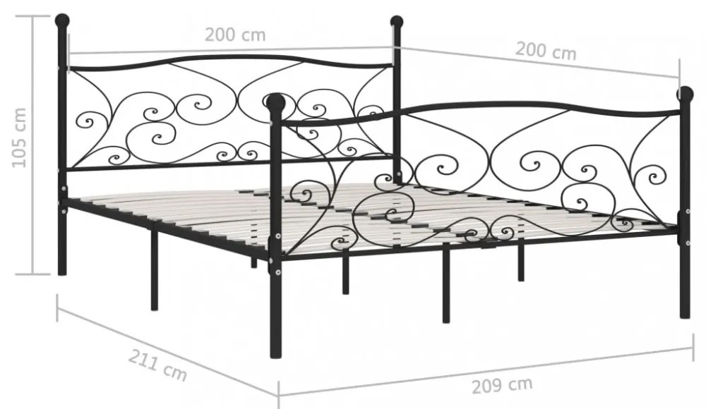fekete fém ágykeret lécezett ágyráccsal 200 x 200 cm