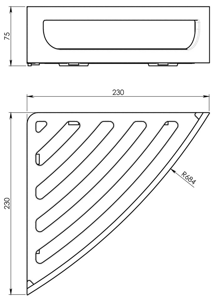 GEDY CP80 sarokzuhanyzó polc csapdával, 23 x 7,5 x23 cm, kerek, ezüst színű