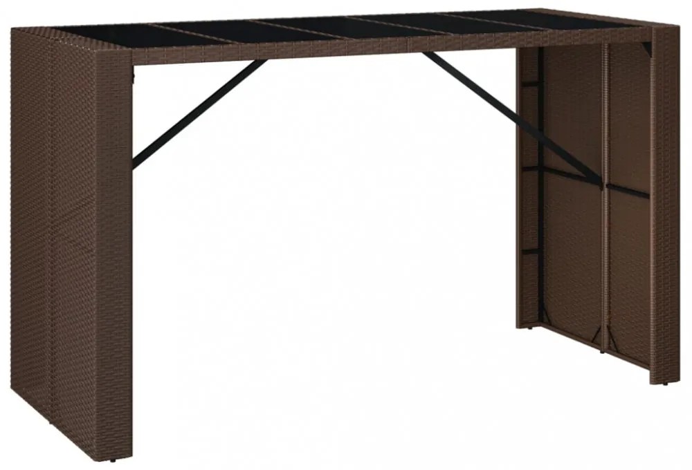 barna polyrattan kerti asztal üveglappal 185 x 80 x 110 cm
