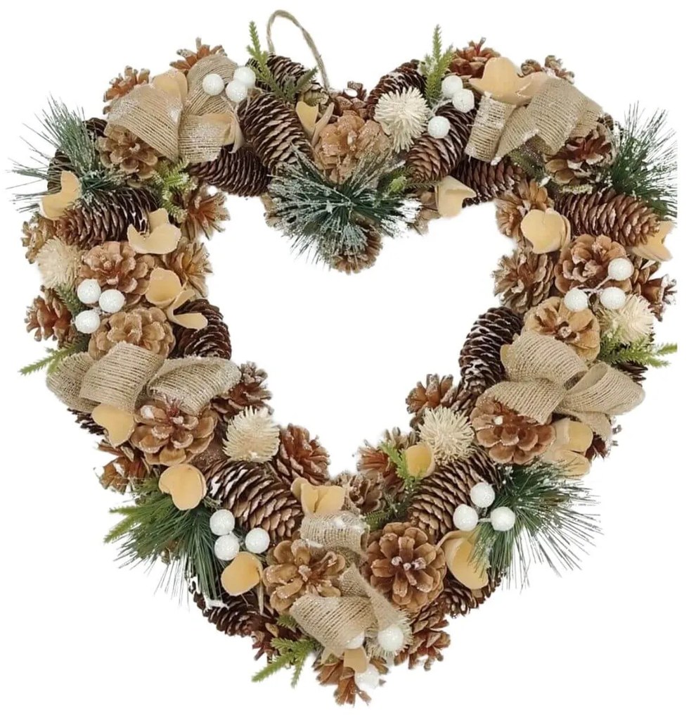 Krémszínű szív alakú kopogtató ajtódísz 43cm