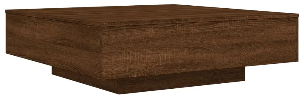 barna tölgyszínű dohányzóasztal LED-lámpákkal 100 x 100 x 31 cm