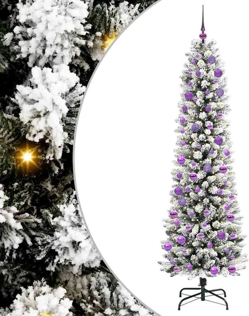 vidaXL Mű karácsonyfa 300 LED-del Fehér 240 cm PVC és Fém és Műanyag