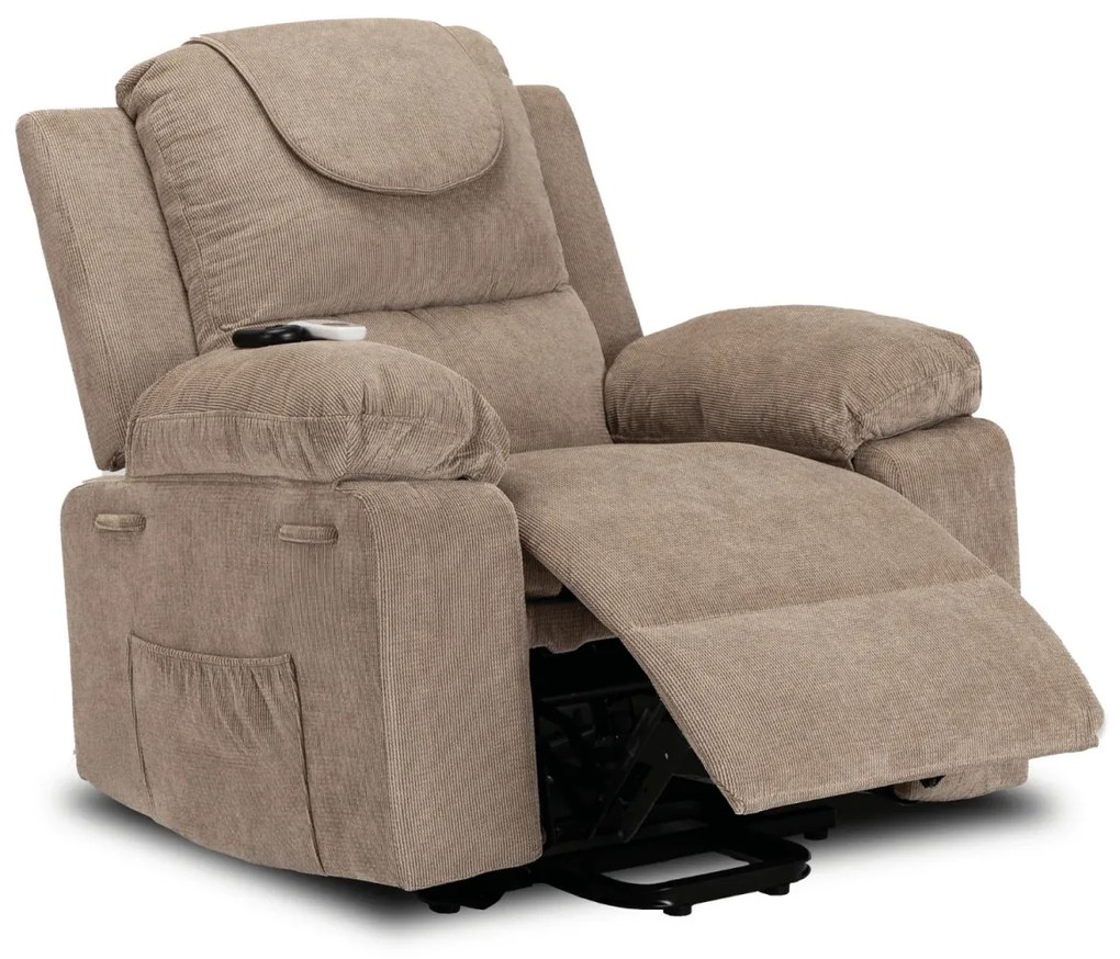 Elektromosan Vezérelhető Masszázsfunkciós Fotel Felállás Segítő Funkcióval, Sötét Bézs Kordbársony Kárpittal. Fenix 2