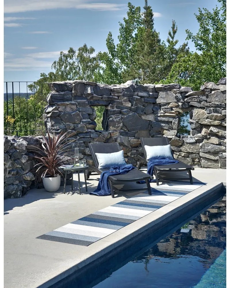 Kék-krémszínű kültéri-beltéri futószőnyeg 70x300 cm Molly Ocean Grey – Pappelina