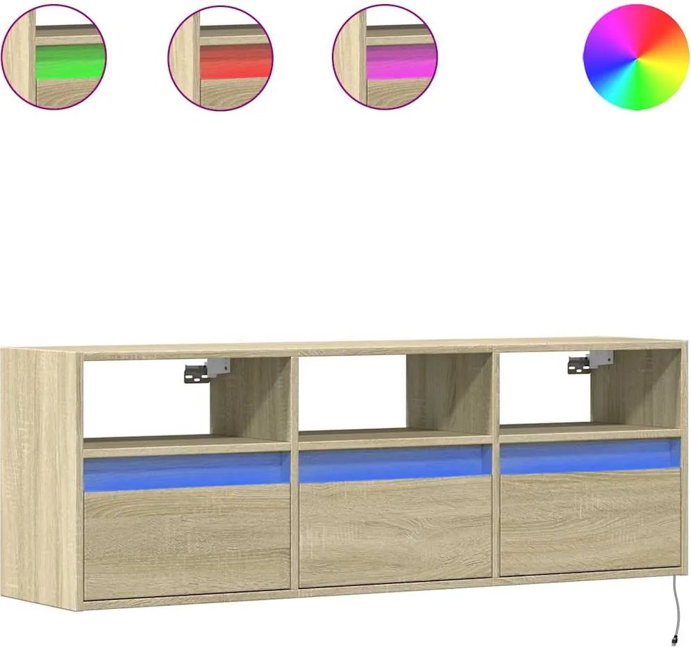 vidaXL sonoma tölgy színű fali TV-szekrény LED-ekkel 130x31x45 cm