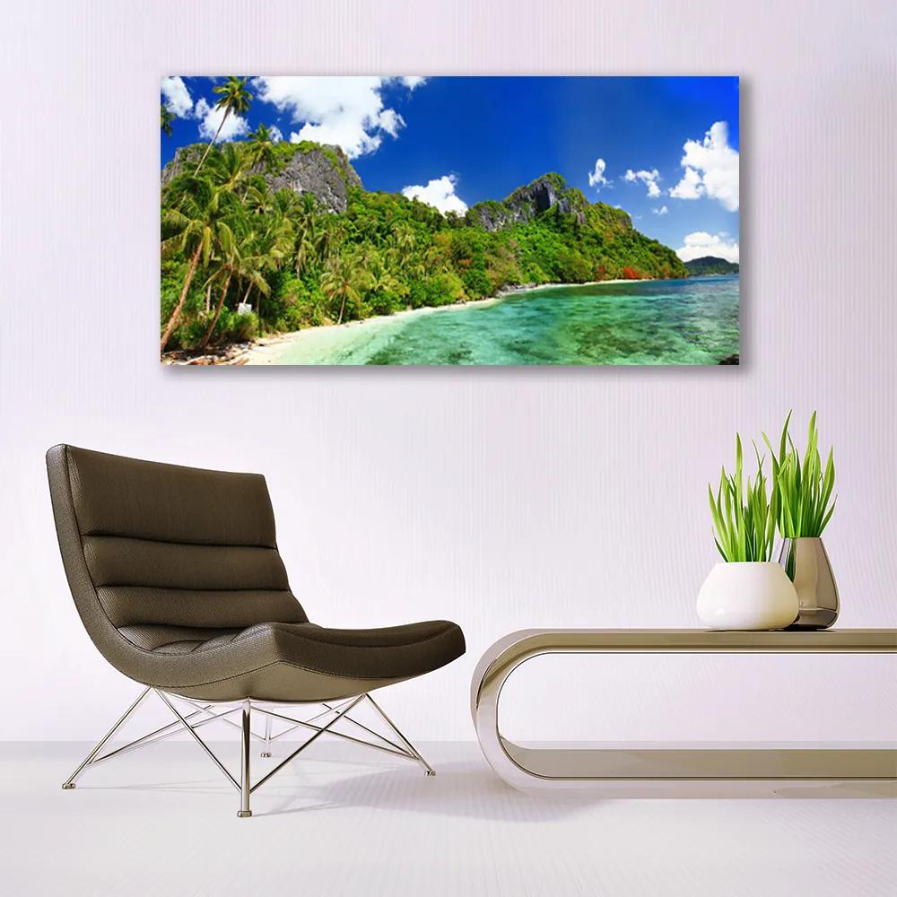 Modern üvegkép Beach Hegyi táj 125x50 cm