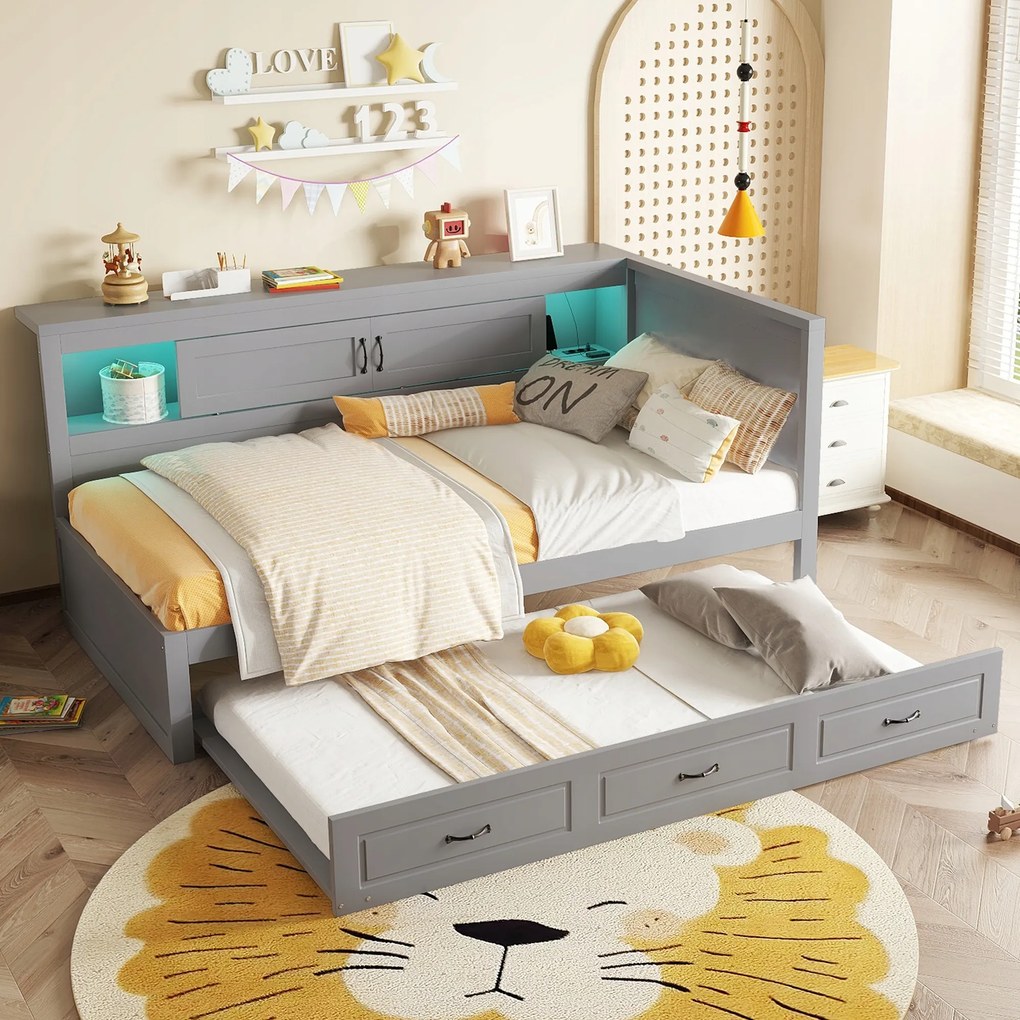 Kanapé egyszemélyes ággyal Kihúzható ágy 90*200cm Usb Led Szürke