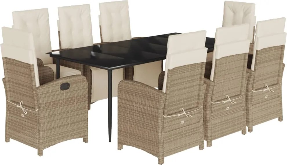 vidaXL 9 részes bézs polyrattan kerti étkezőgarnitúra párnákkal