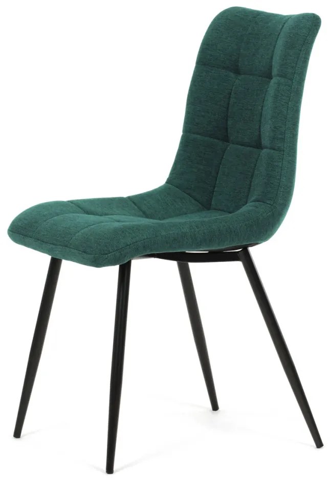 Scaun de sufragerie, material verde, picioare metalice negre