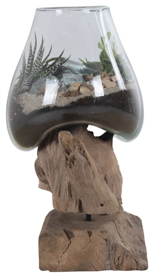 San Marino vízcsepp asztali dekoráció, teak fa/üveg, 25 cm