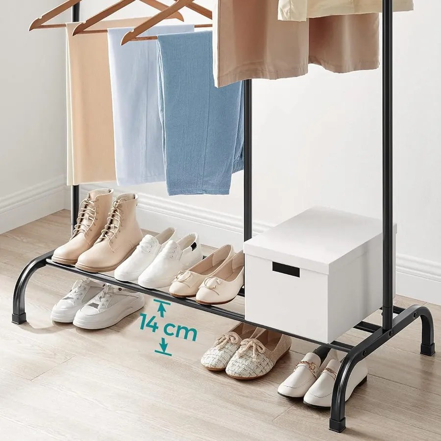 Ruhatartó, ruhaállvány állítható akasztórúddal, fekete