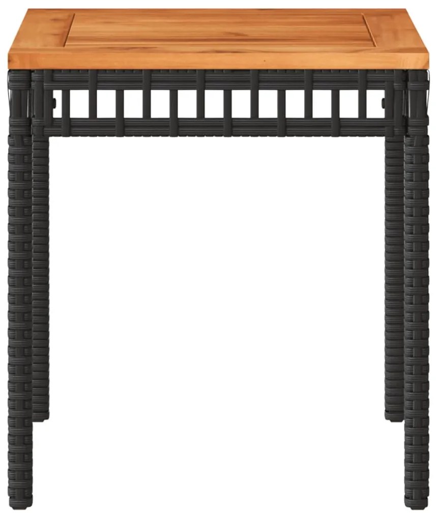 fekete polyrattan és akácfa kerti asztal 38 x 38 x 42 cm