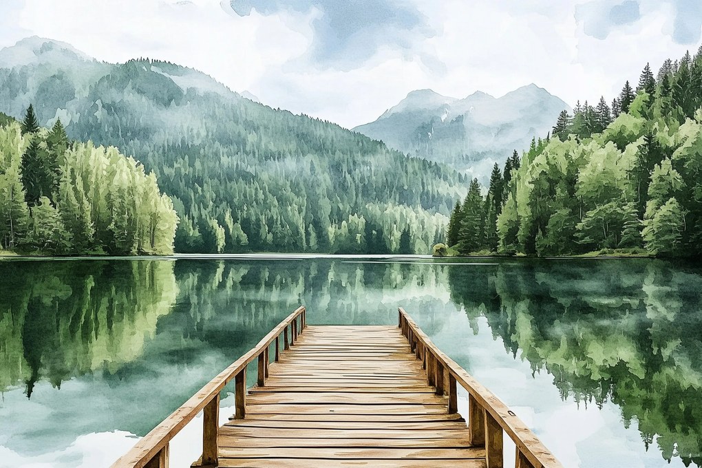 Vászonkép Canvas Hegyi Tájkép Természet Tó Móló Híd 120 x 80