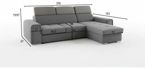 SALVADA univerzális L alakú, kihúzható sarokgarnitúra tárolóval, sötétszürke