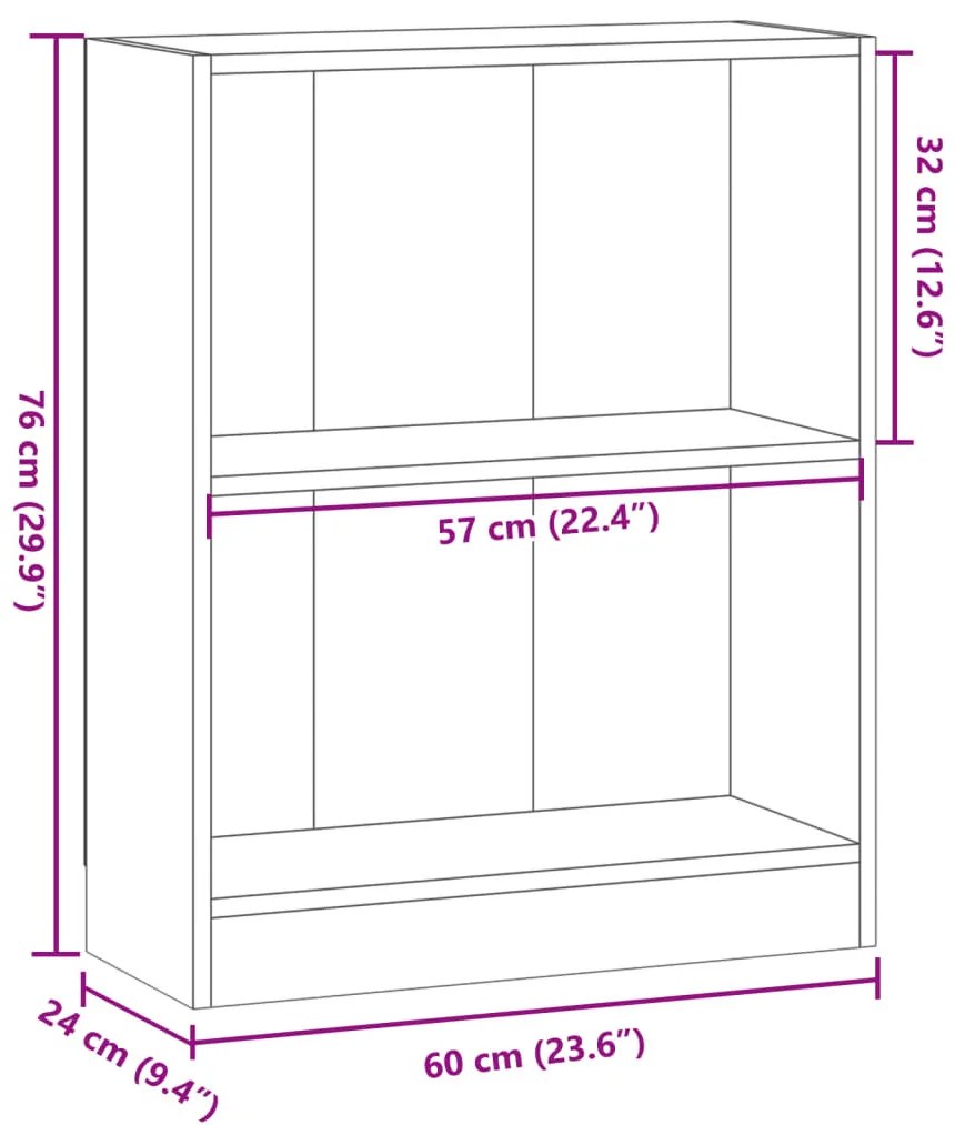antik fa színű szerelt fa könyvespolc 60 x 24 x 76 cm
