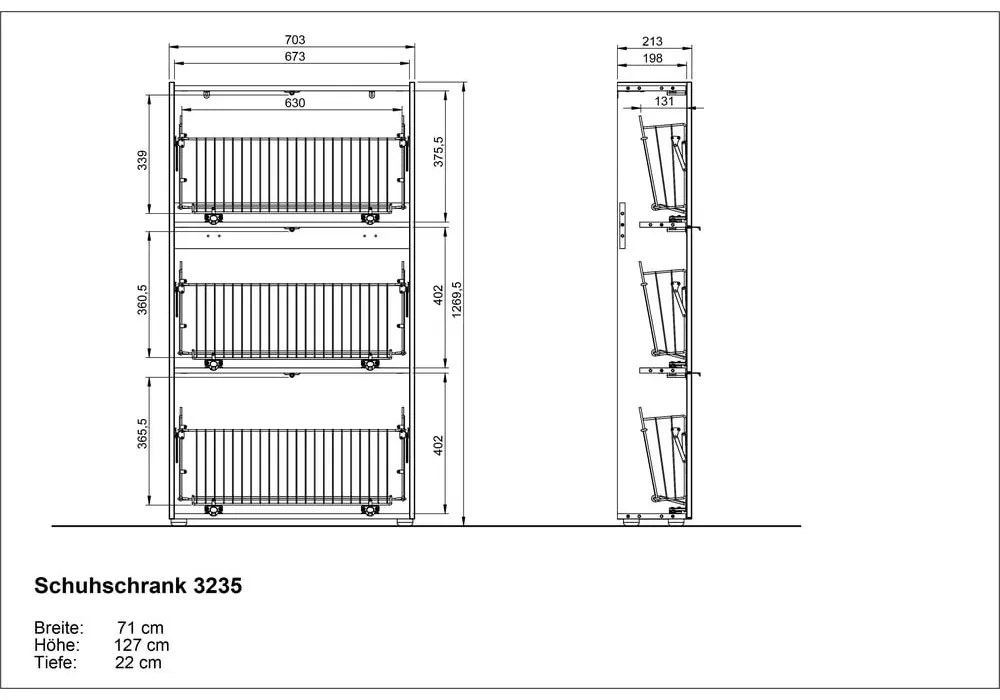 Antracitszürke billenő ajtós cipőtartó 71x127x22 cm Ameca – Germania