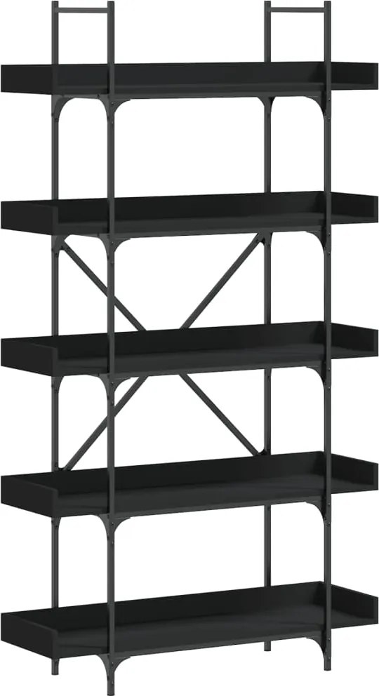 vidaXL 5-szintes fekete szerelt fa könyvespolc 100 x 33 x 180,5 cm
