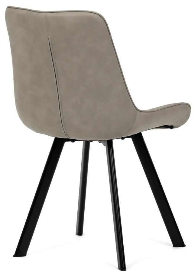 Scaun de sufragerie, stofă bej, decor piele periată, picioare din metal negru