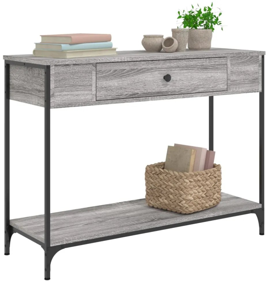 szürke sonoma színű szerelt fa konzolasztal 100 x 34,5 x 75 cm