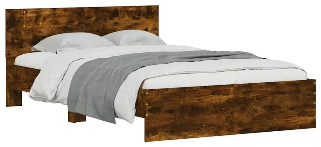 füstös tölgy színű ágykeret fejtámlával és LED-del 140x190 cm