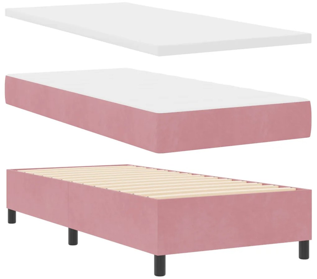 Boxspring Ágy Matraccal Rózsaszín Egyszemélyes Bársonyos