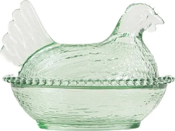 Gallina üveg tárolódoboz, nagy zöld tyúk 16x12 cm Homla
