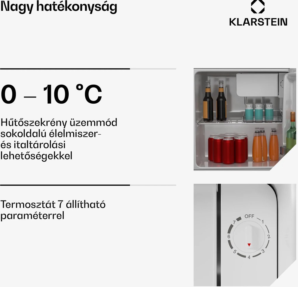Klarstein Irene Mini hűtőszekrény, Retro, 46L, 37 dB zajszint, EEK D, 0-10 °C