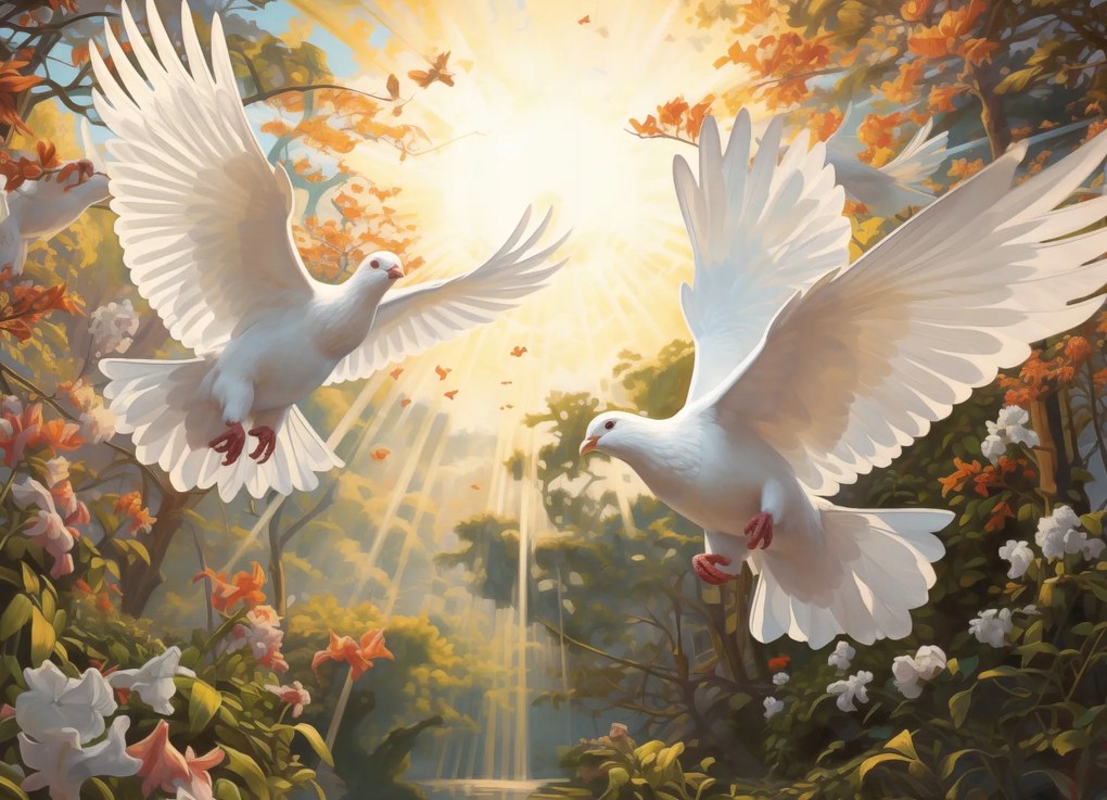 Poszter 18x13cm Galambok a reggelben