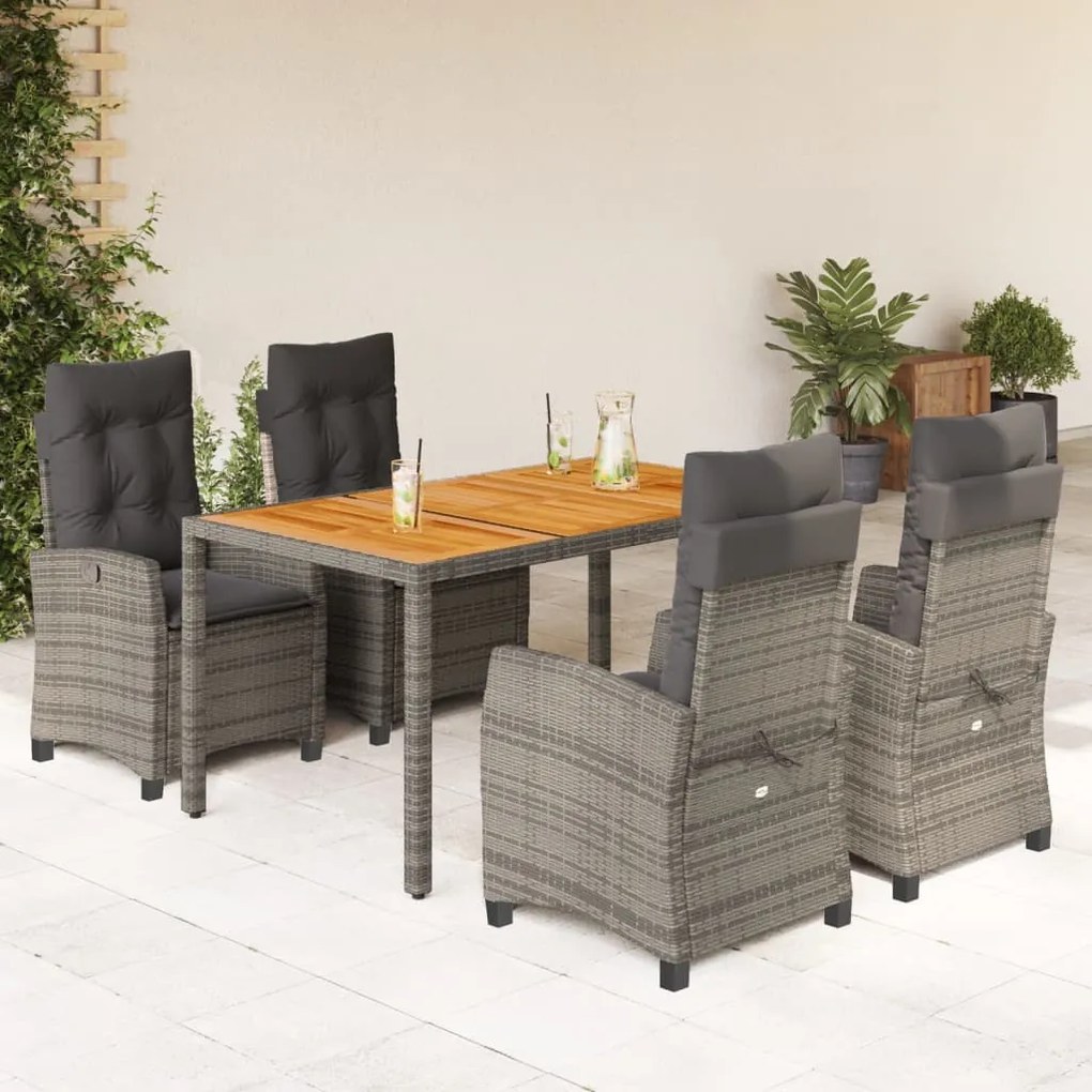 5 részes szürke polyrattan kerti étkezőgarnitúra párnával