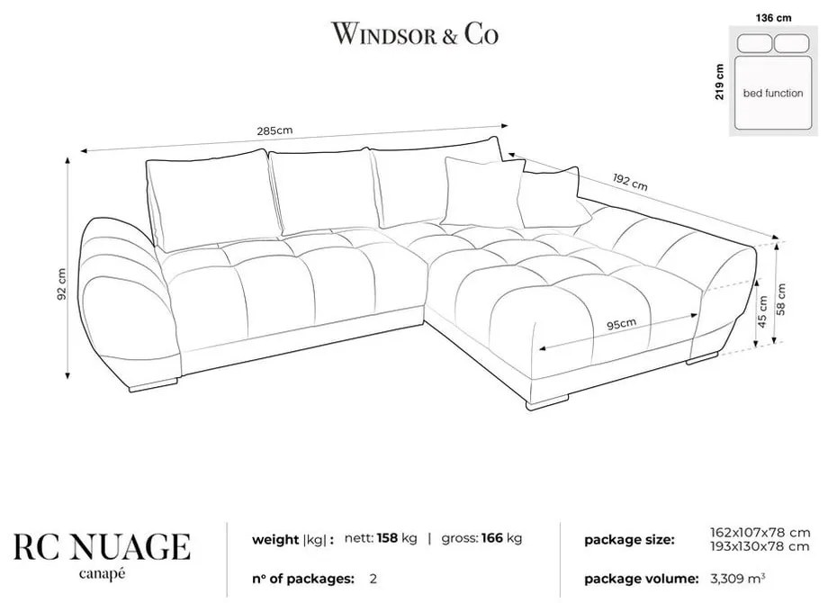 Nuage királykék kinyitható sarokkanapé bársony kárpittal, jobb oldali - Windsor &amp; Co Sofas