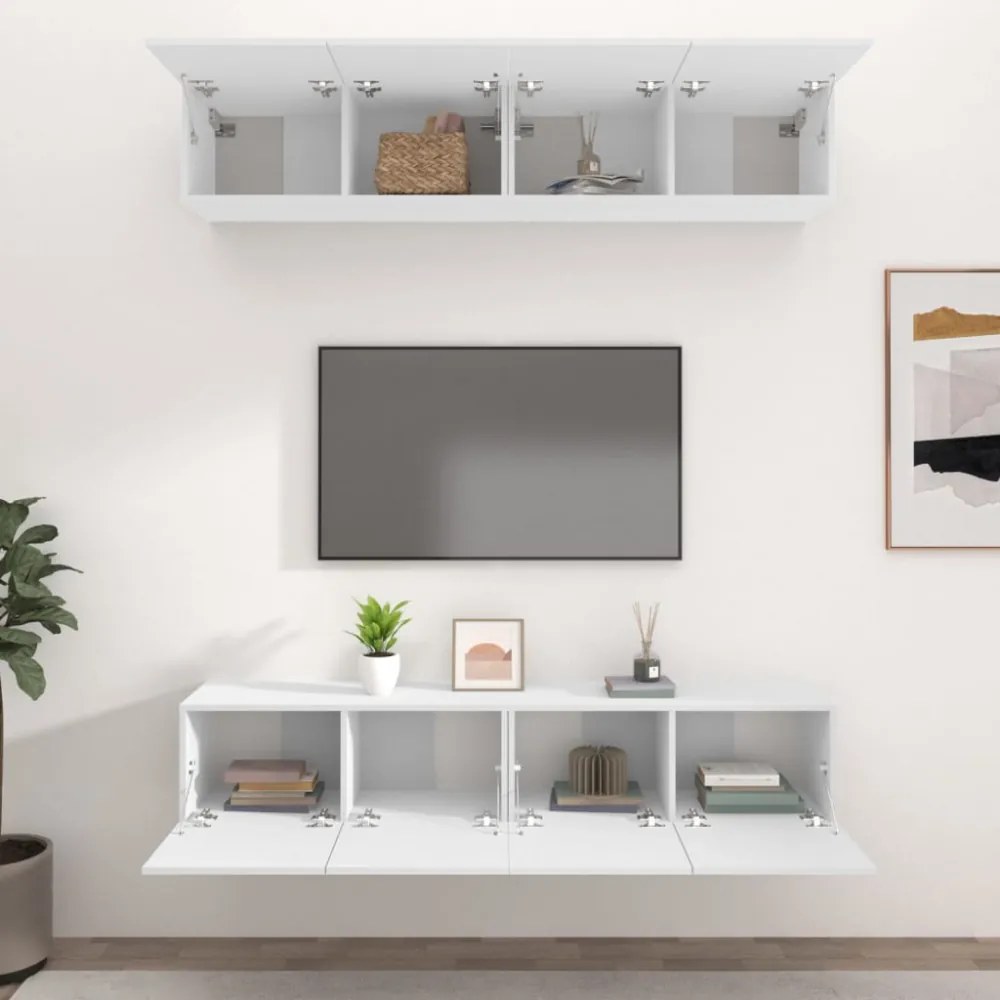 4 db fehér szerelt fa TV-szekrény 80 x 30 x 30 cm