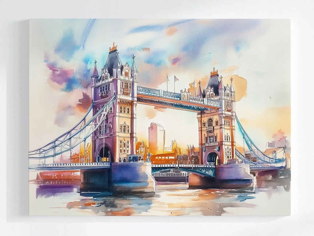 Canvas Akvarell Vászonkép London Temze Tower Bridge 80x60