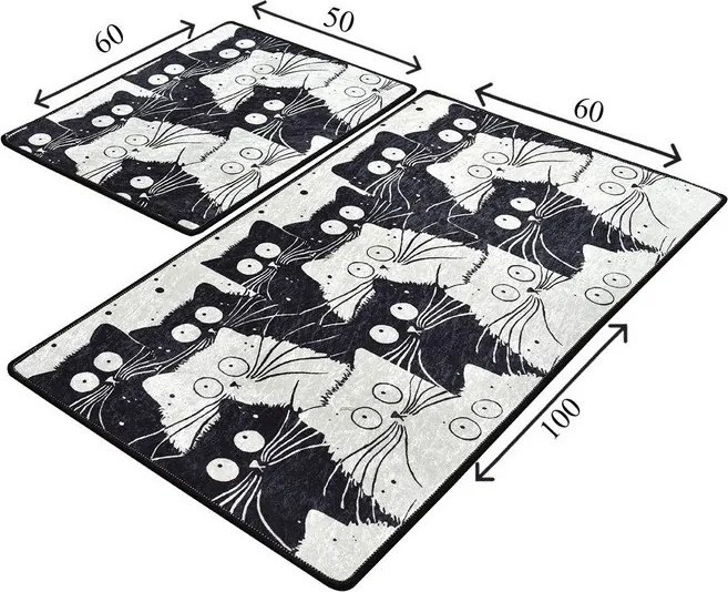 Fekete-szürke fürdőszobai kilépő szett 2 db-os 60x100 cm White Cats – Foutastic