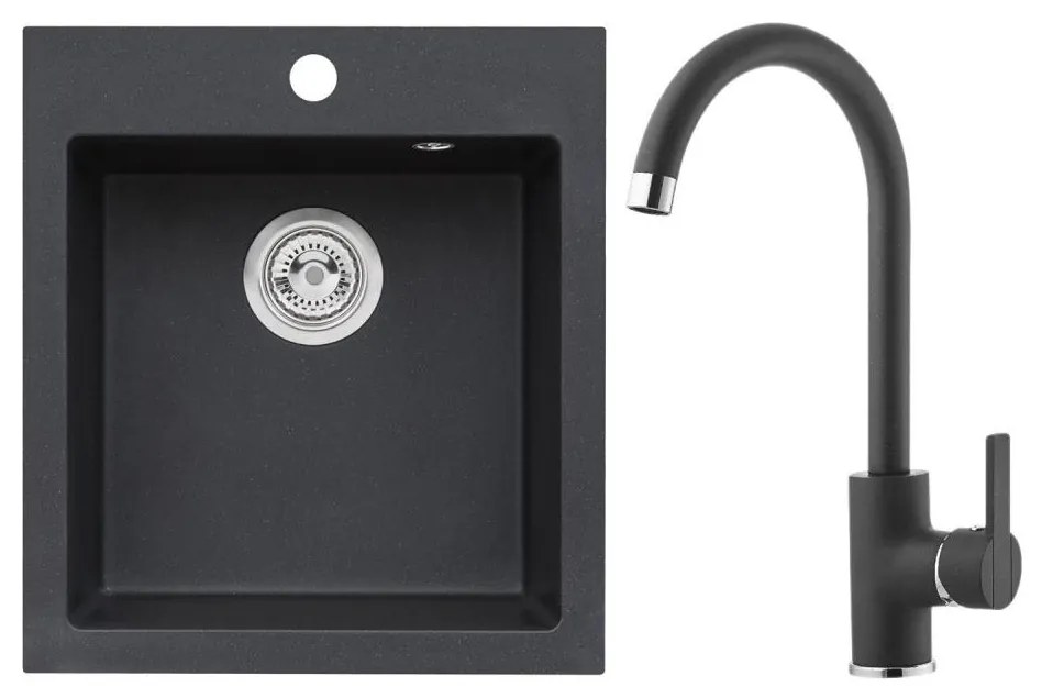 ALVEUS SETA737 - CORTINA konyhai mosogató + TONIA gránit/fekete mosogató csaptelep