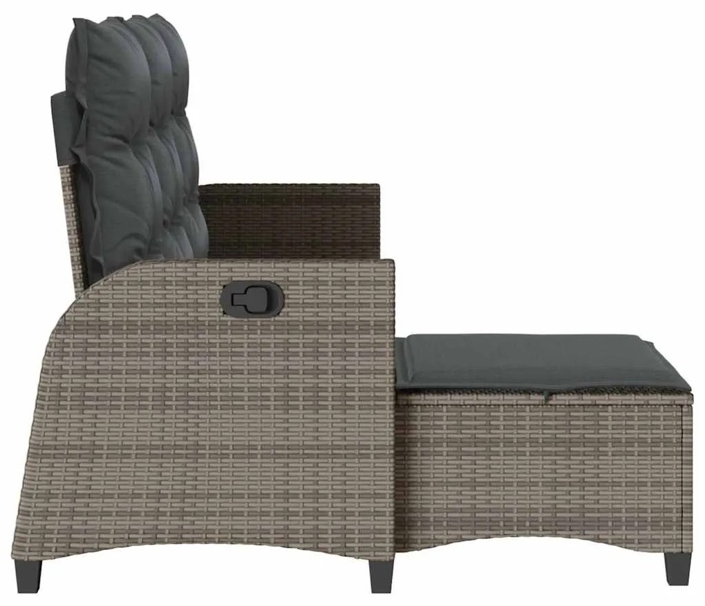 L-alakú szürke polyrattan fekvő kerti kanapé párnákkal