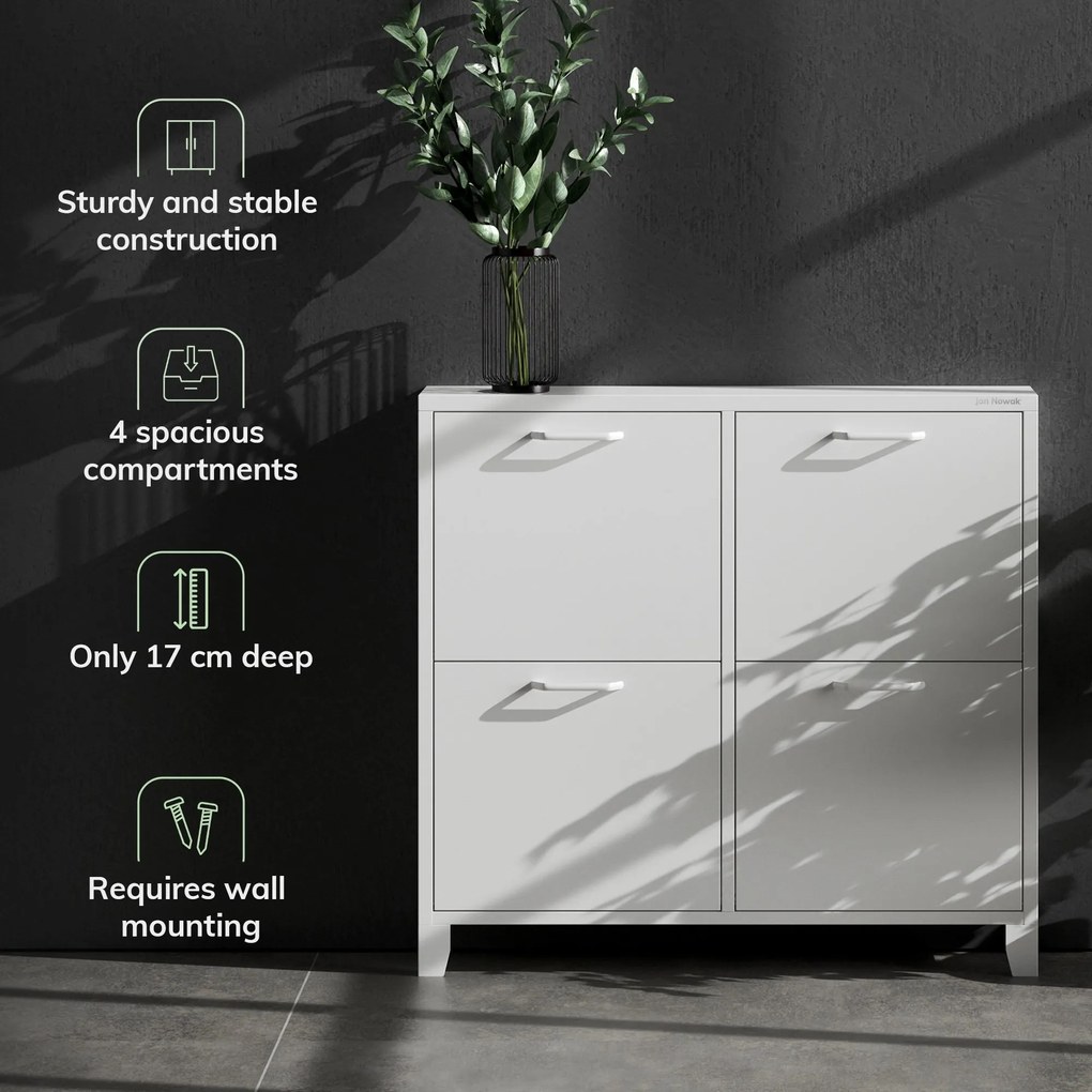 SHIRLEY fém cipősszekrény, 960 x 900 x 170 mm, fehér